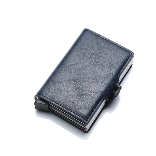 Realaiot Carbon Fiber Anti Rfid Credit Card Holder Mens Double Cardholder Case Wallet Metal Business Bank Creditcard Minimalist Wallet Gifts for Men
