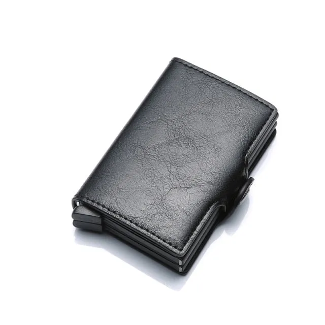 Realaiot Carbon Fiber Anti Rfid Credit Card Holder Mens Double Cardholder Case Wallet Metal Business Bank Creditcard Minimalist Wallet Gifts for Men
