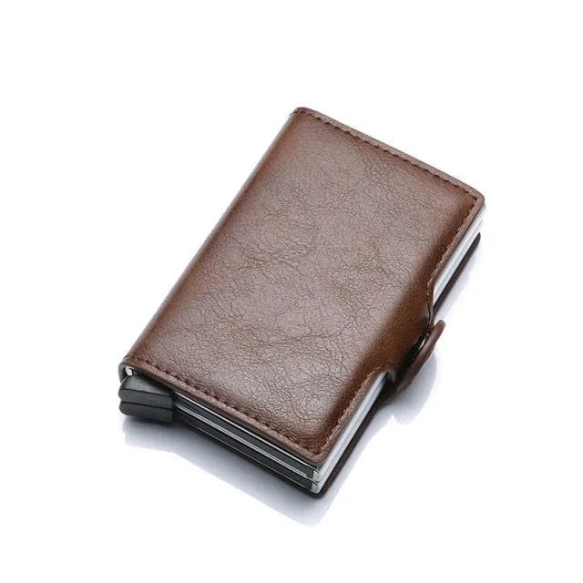 Realaiot Carbon Fiber Anti Rfid Credit Card Holder Mens Double Cardholder Case Wallet Metal Business Bank Creditcard Minimalist Wallet Gifts for Men