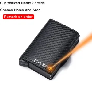 Realaiot Carbon Fiber Anti Rfid Credit Card Holder Mens Double Cardholder Case Wallet Metal Business Bank Creditcard Minimalist Wallet Gifts for Men