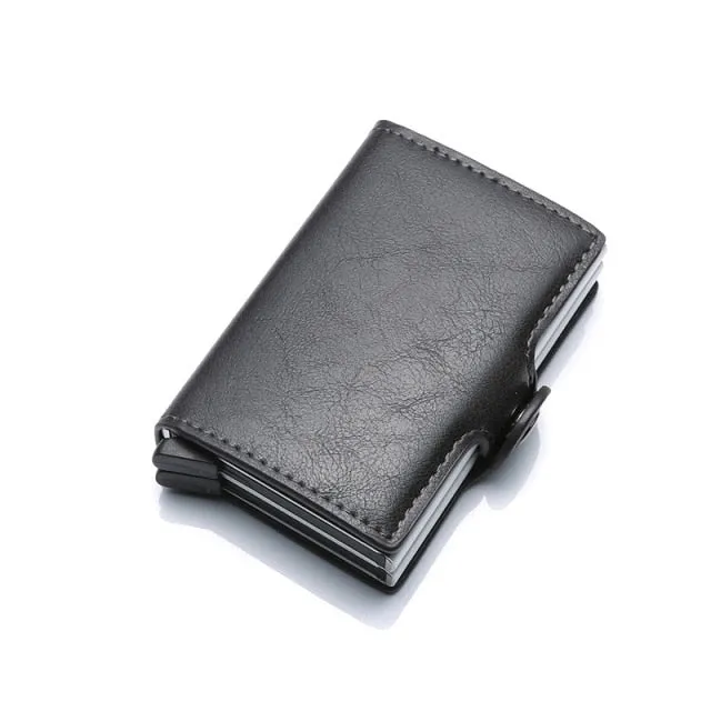 Realaiot Carbon Fiber Anti Rfid Credit Card Holder Mens Double Cardholder Case Wallet Metal Business Bank Creditcard Minimalist Wallet Gifts for Men