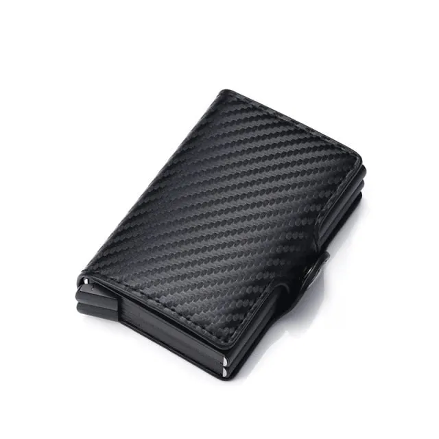 Realaiot Carbon Fiber Anti Rfid Credit Card Holder Mens Double Cardholder Case Wallet Metal Business Bank Creditcard Minimalist Wallet Gifts for Men