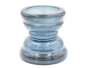 Recycled blue glass short candle holder