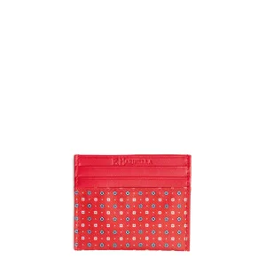 RED LEATHER AND SILK CREDIT CARD HOLDER