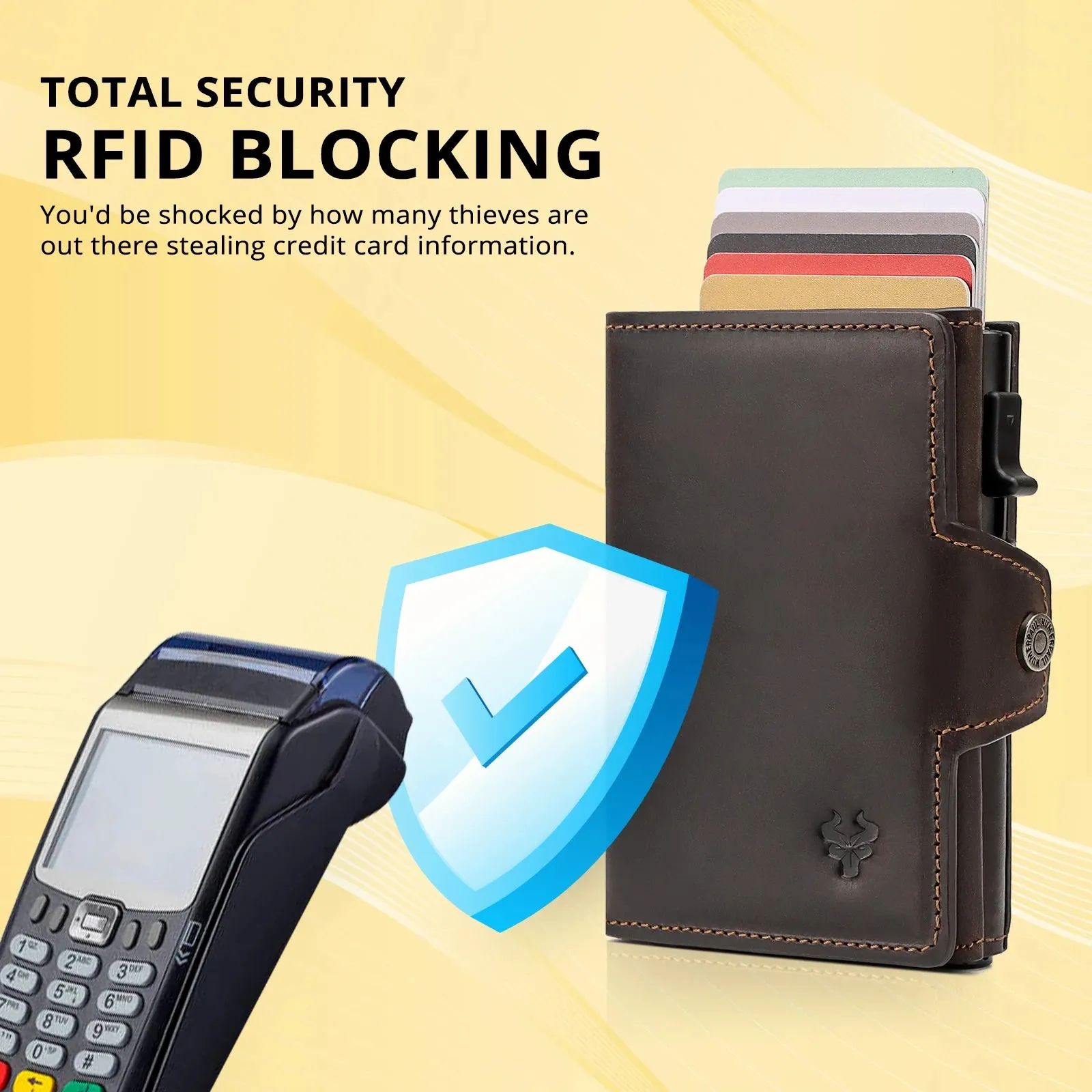 RFID Genuine Leather Pop-Up Card Wallet for Men