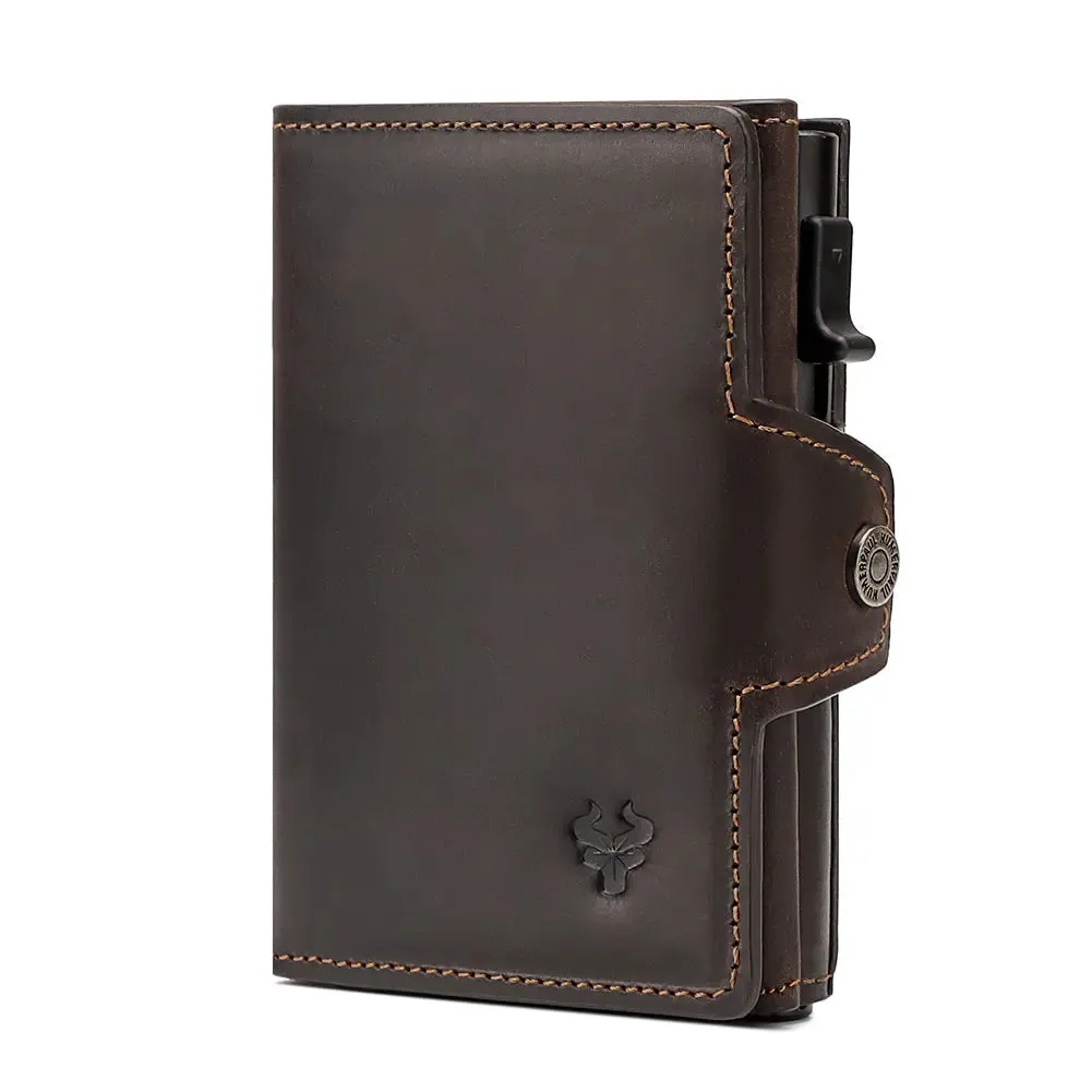 RFID Genuine Leather Pop-Up Card Wallet for Men