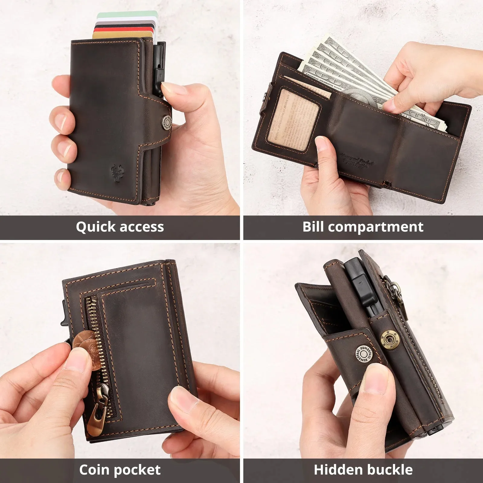 RFID Genuine Leather Pop-Up Card Wallet for Men