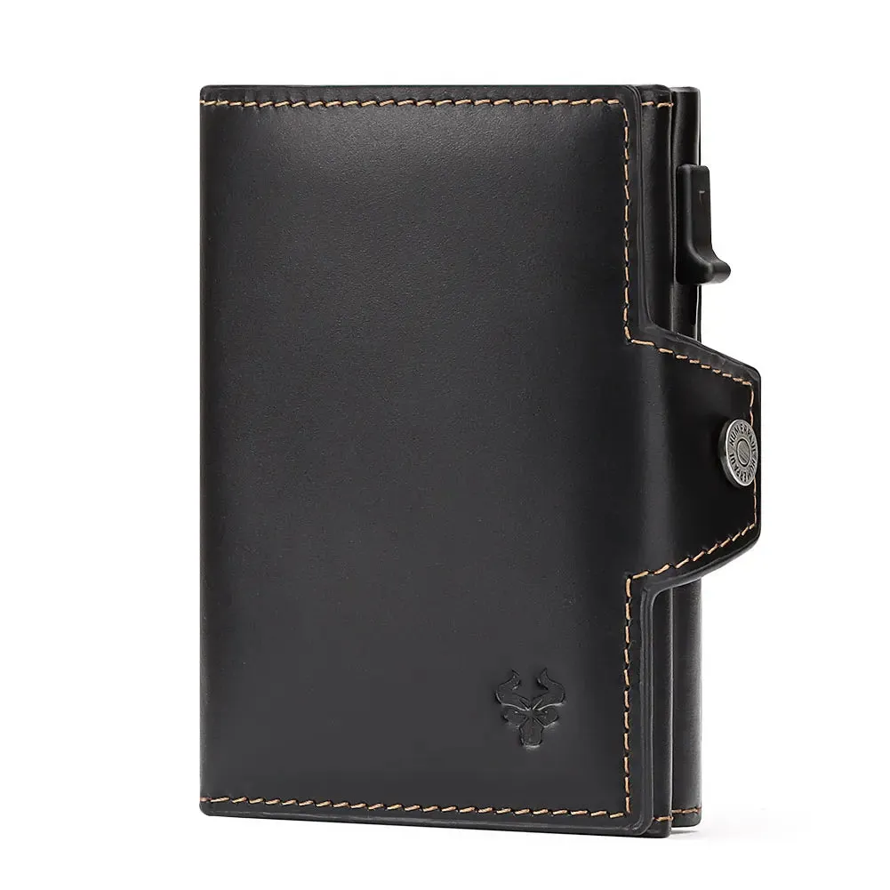 RFID Genuine Leather Pop-Up Card Wallet for Men