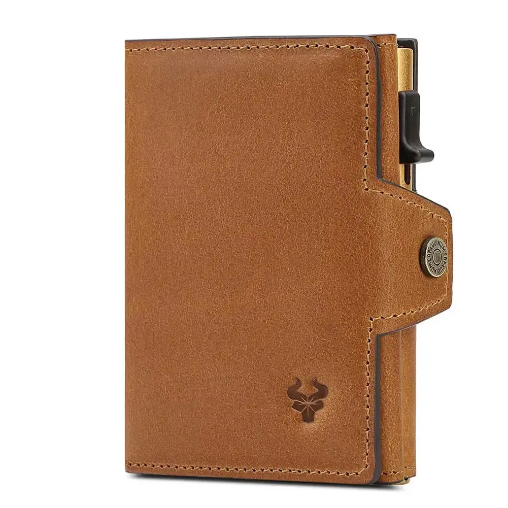 RFID Genuine Leather Pop-Up Card Wallet for Men