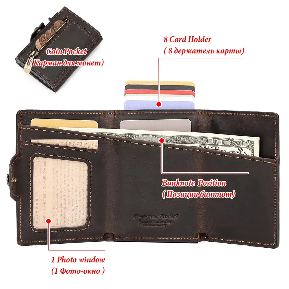 RFID Genuine Leather Pop-Up Card Wallet for Men