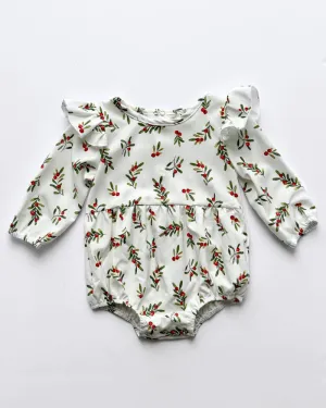 Rhodes Bubble Romper - Cream Holiday Sprigs