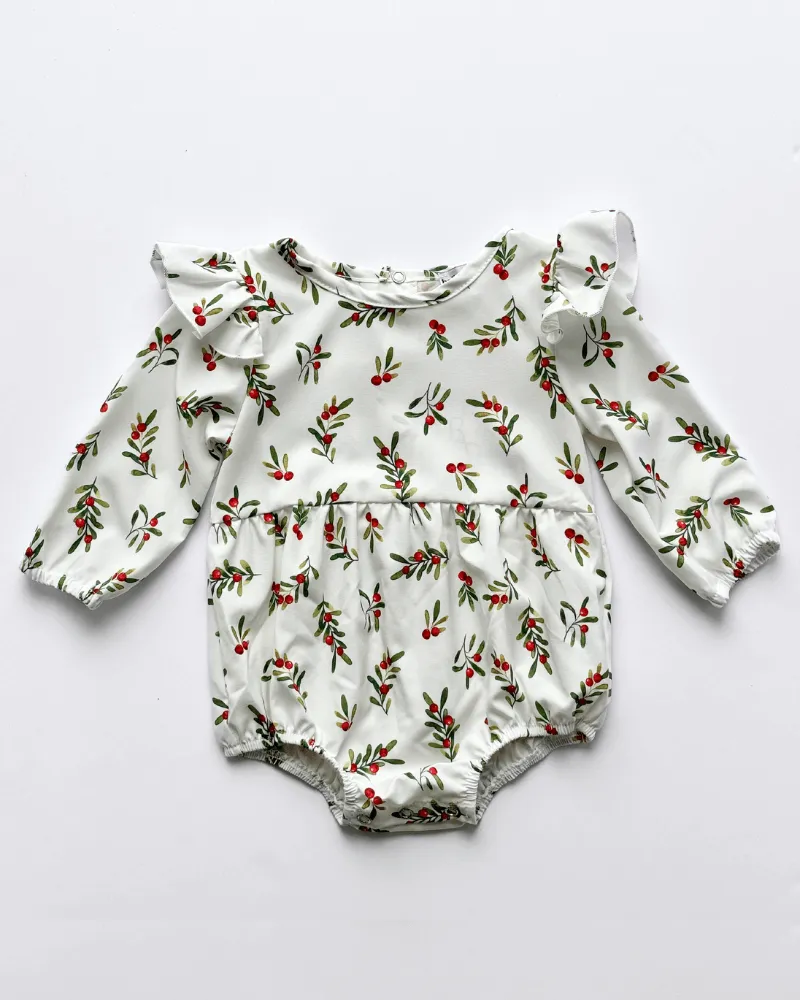 Rhodes Bubble Romper - Cream Holiday Sprigs