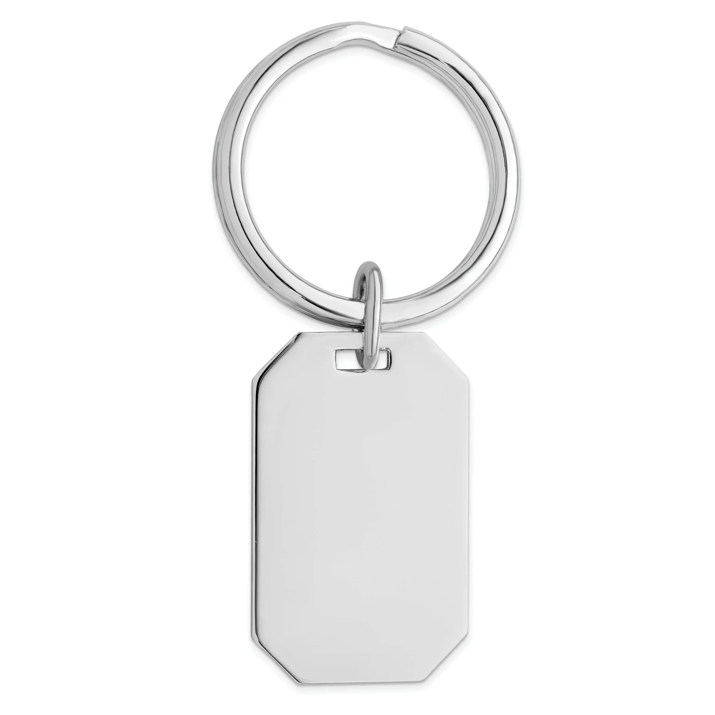 Rhodium Plated Polished Rectangle Key Ring