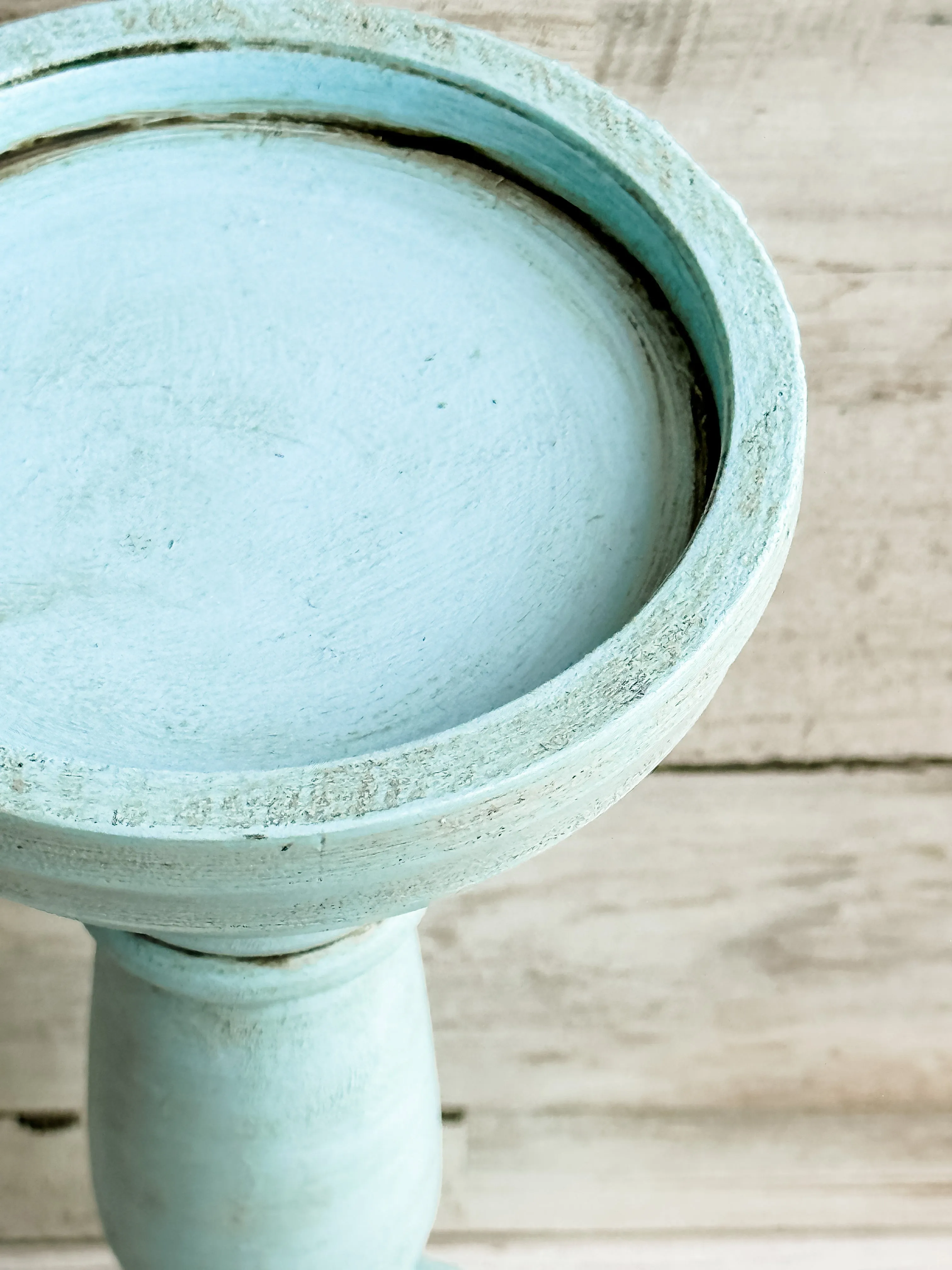 Robin's egg blue wooden pillar candle holder
