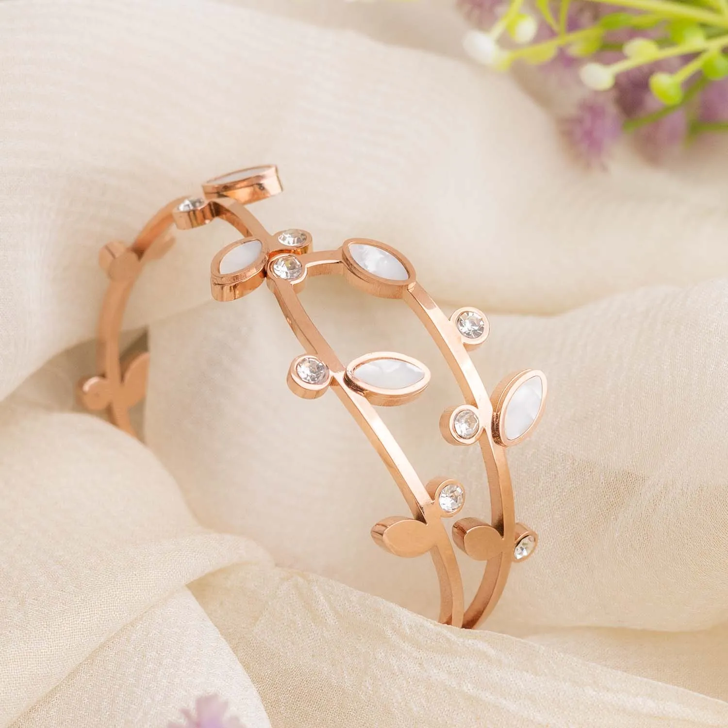 Rose Gold Leaf Diamond Bracelet