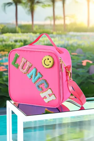 Rose Red Glitter Chenille Zipper Detachable Strap Insulated Bag