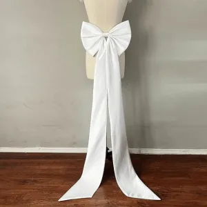 Roycebridal Detachable Train White Bow Waist Accessory Trailing Satin