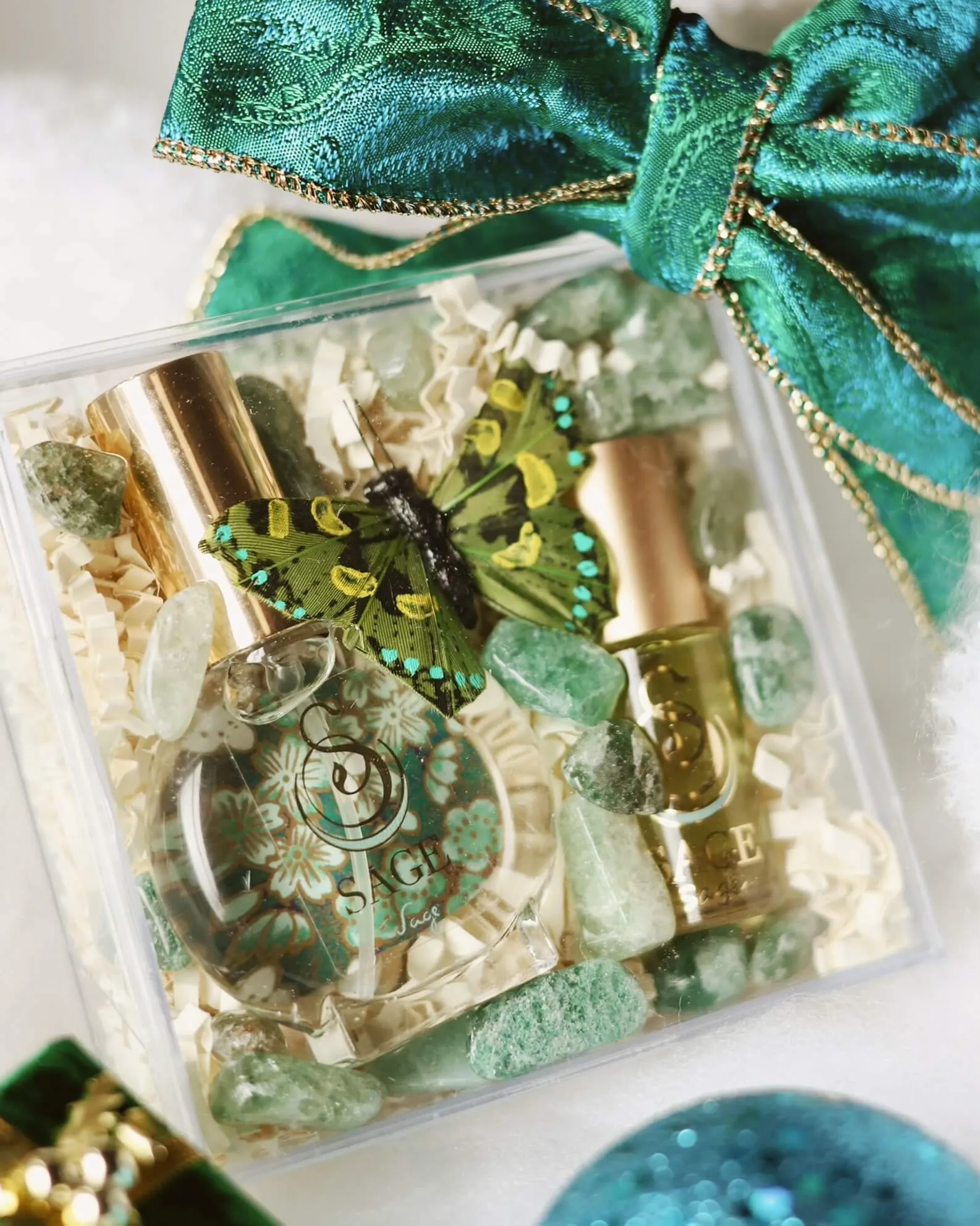 Secret Garden INDULGE Gift Set ~ 1/2 oz Organic Eau de Toilette Mini & 1/8 oz Perfume Oil Concentrate Roll-On with Gemstones
