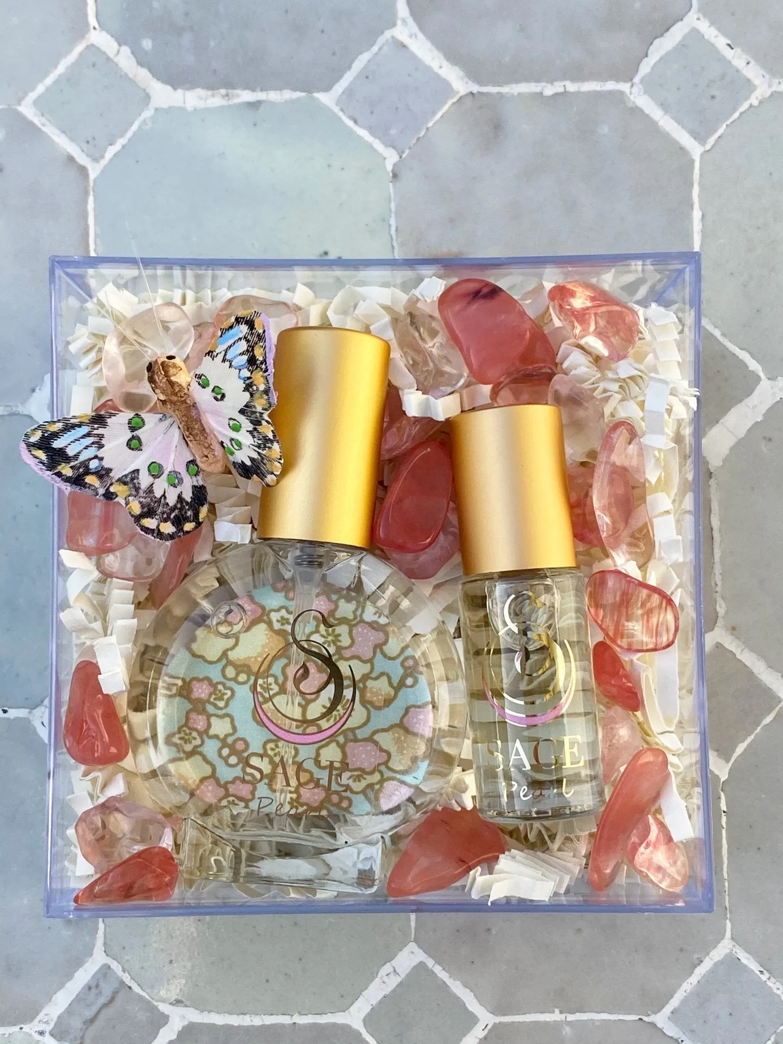 Secret Garden INDULGE Gift Set ~ 1/2 oz Organic Eau de Toilette Mini & 1/8 oz Perfume Oil Concentrate Roll-On with Gemstones