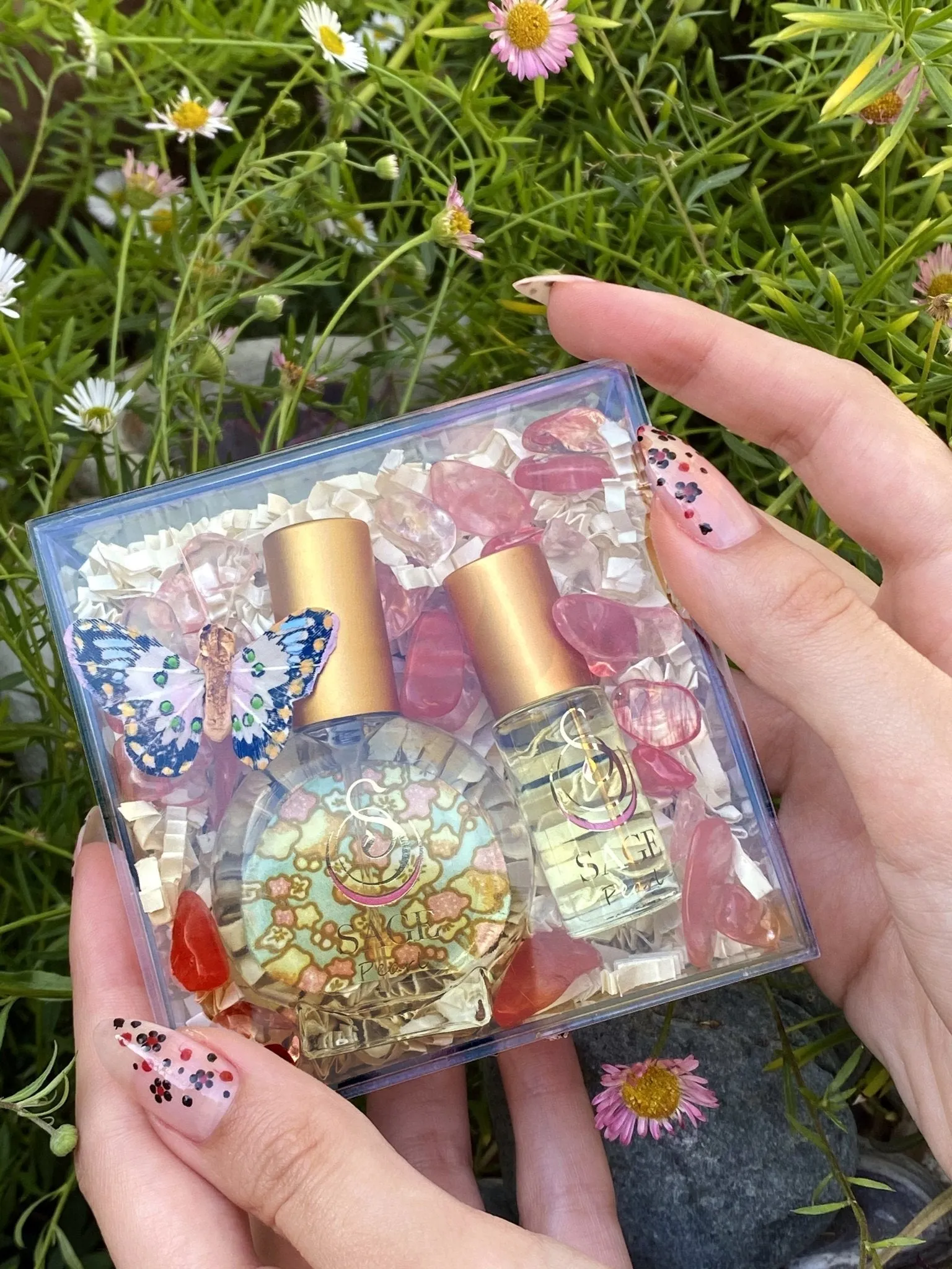 Secret Garden INDULGE Gift Set ~ 1/2 oz Organic Eau de Toilette Mini & 1/8 oz Perfume Oil Concentrate Roll-On with Gemstones