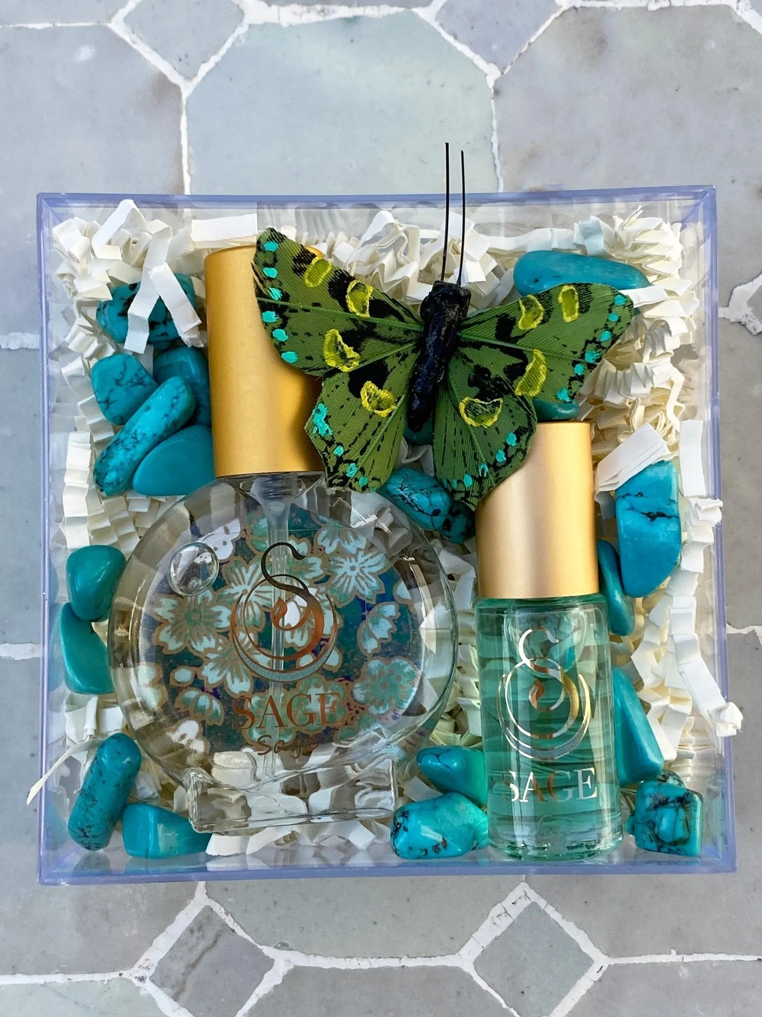 Secret Garden INDULGE Gift Set ~ 1/2 oz Organic Eau de Toilette Mini & 1/8 oz Perfume Oil Concentrate Roll-On with Gemstones