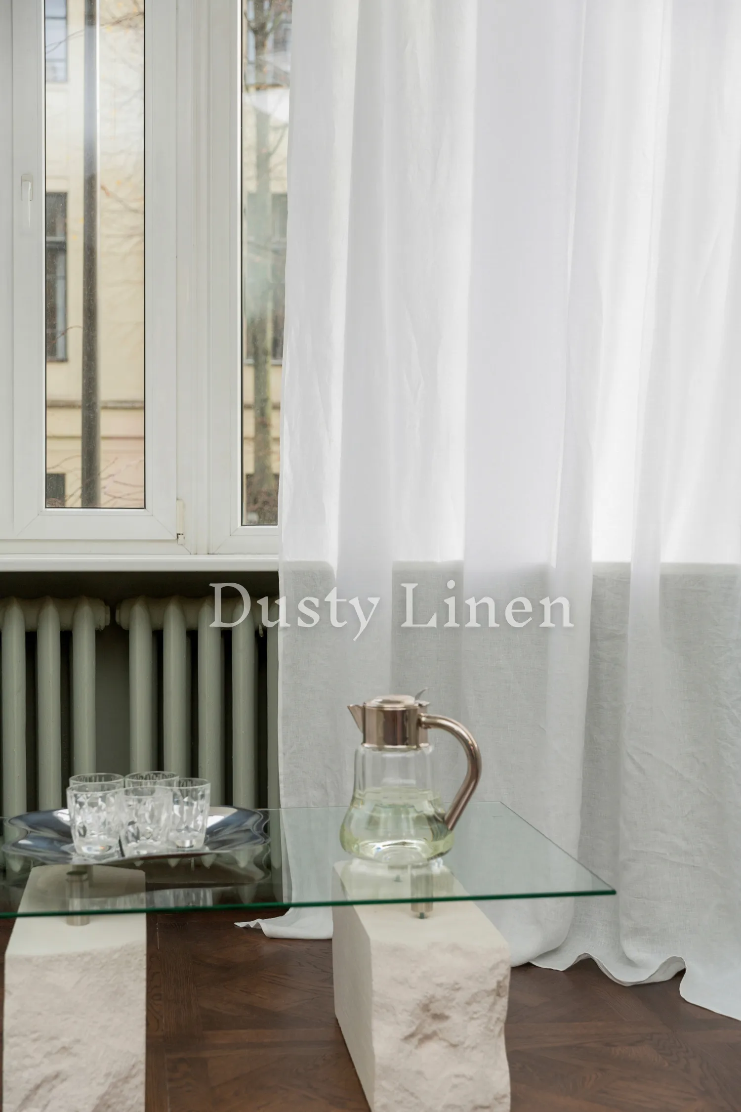 Set of 2 linen curtains (Density: 175 g/m2) in White color