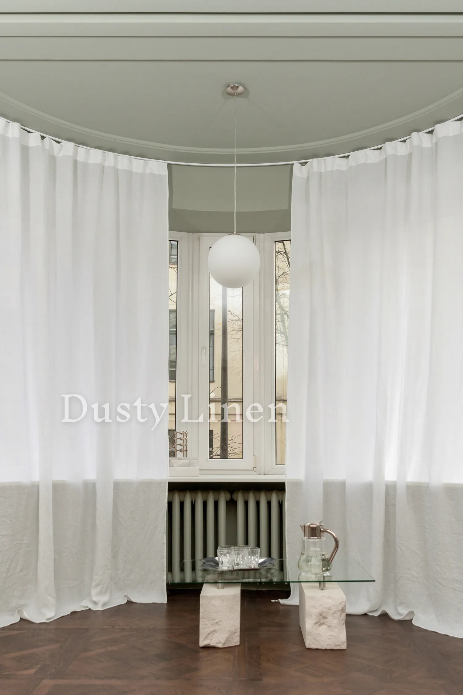 Set of 2 linen curtains (Density: 175 g/m2) in White color