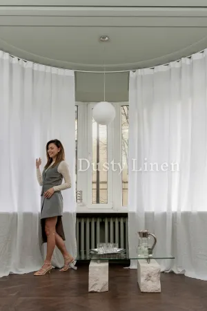 Set of 2 linen curtains (Density: 175 g/m2) in White color