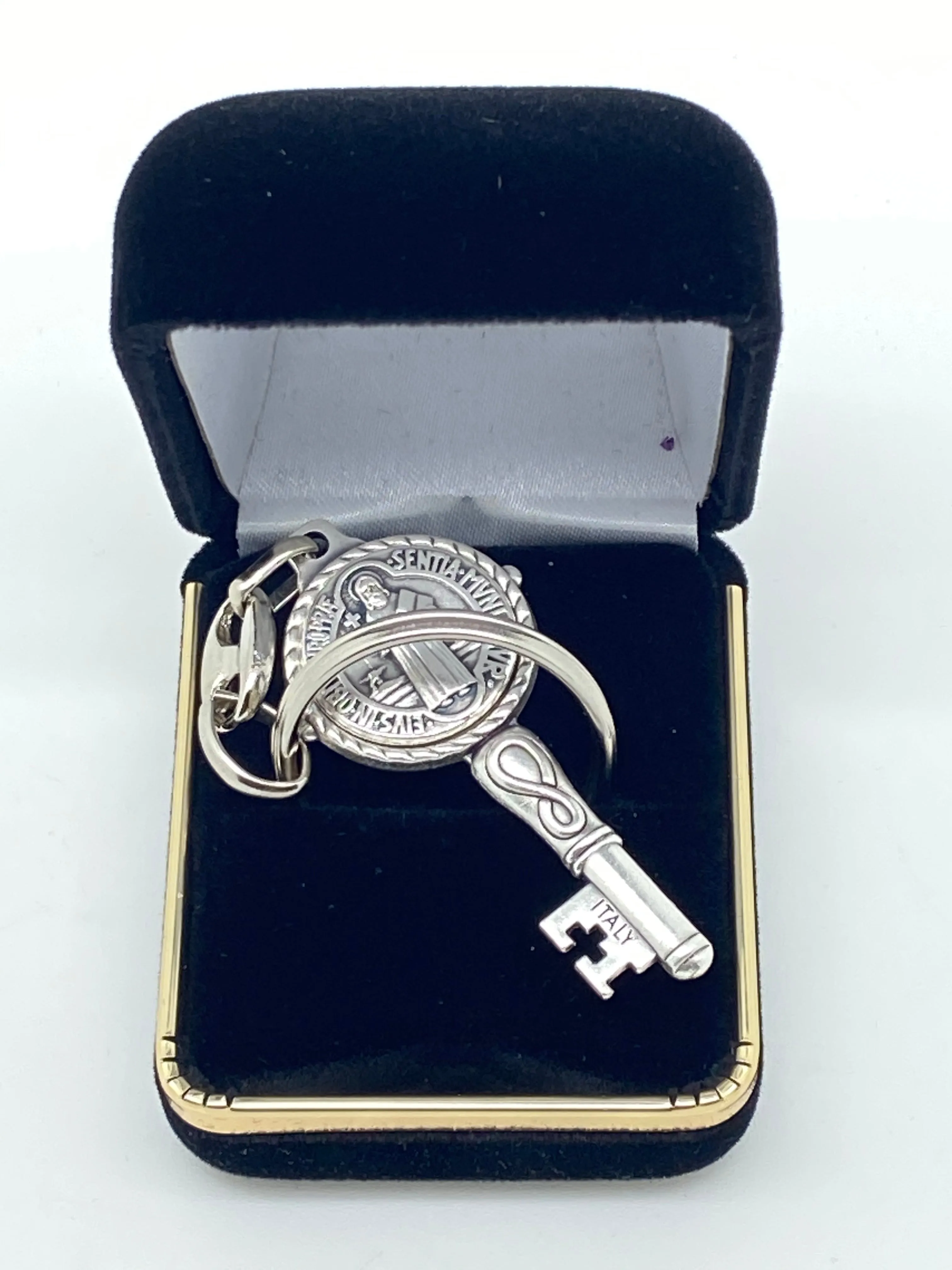 Silver Key Shaped St. Benedict Keychain