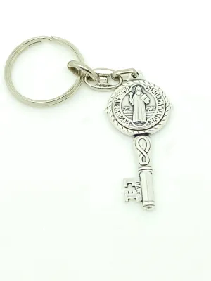 Silver Key Shaped St. Benedict Keychain