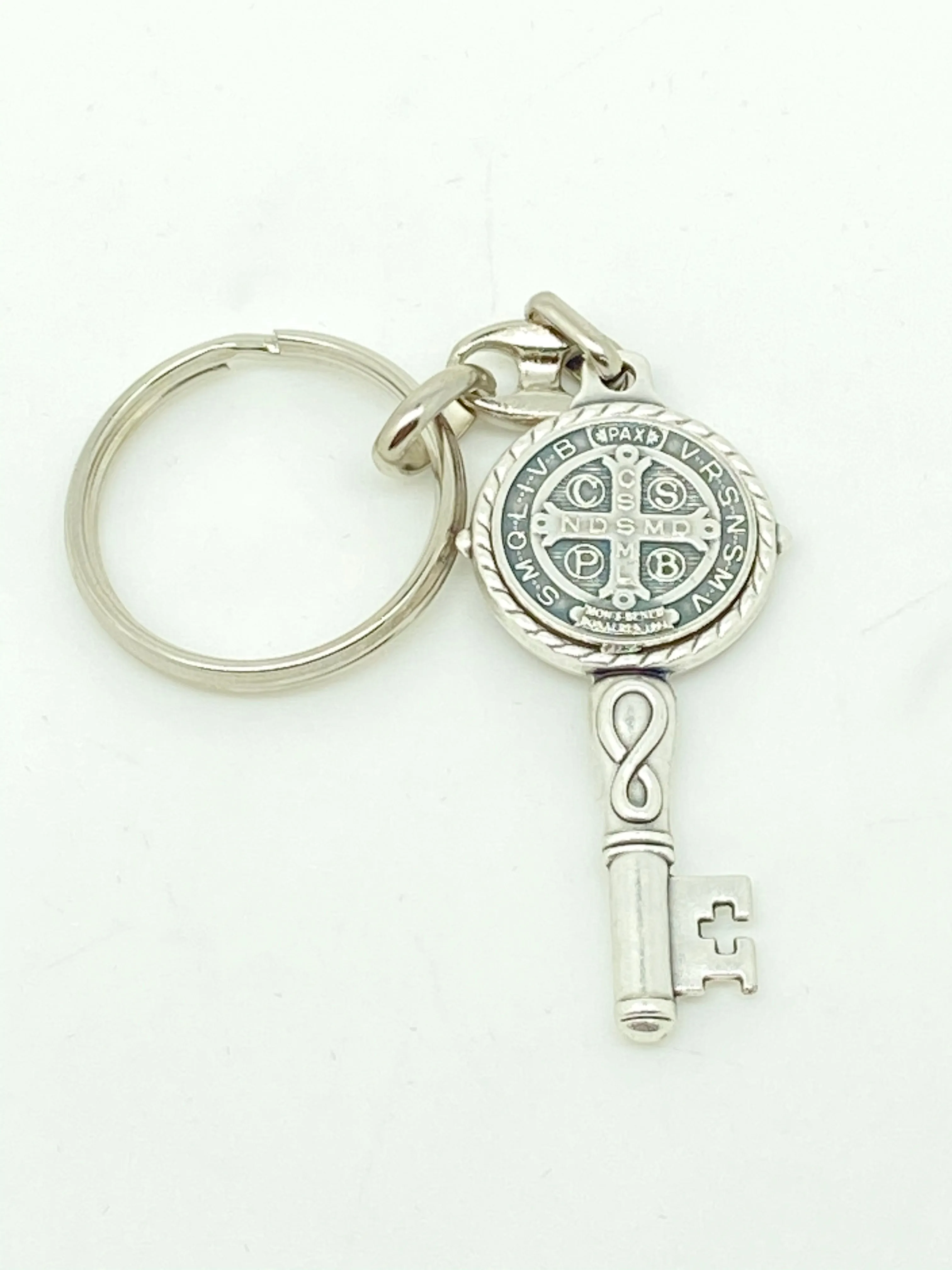 Silver Key Shaped St. Benedict Keychain