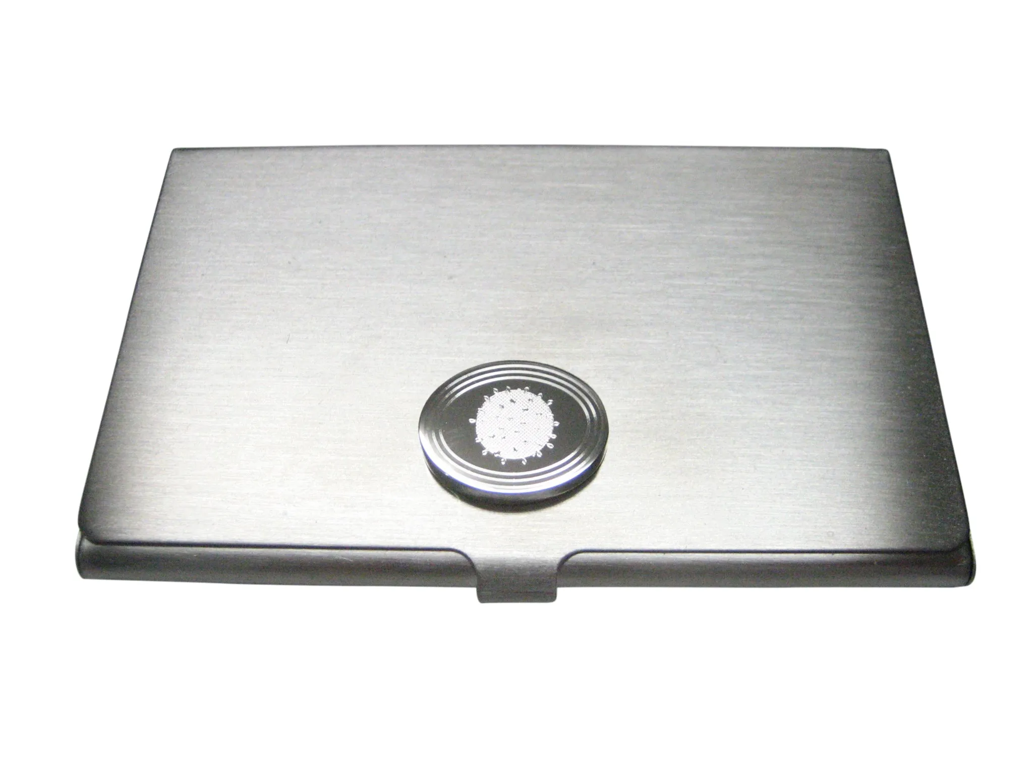 Silver Toned Etched Oval Enveloped Virus Business Card Holder