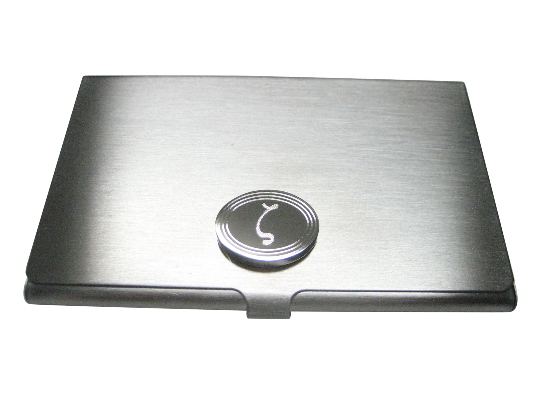 Silver Toned Etched Oval Greek Letter Zeta Pendant Business Card Holder