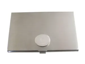 Silver Toned Etched Oval Letter E Monogram Business Card Holder