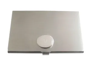 Silver Toned Etched Oval Letter V Monogram Business Card Holder