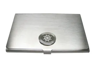 Silver Toned Etched Oval Mustache Business Card Holder
