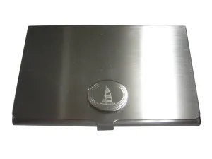 Silver Toned Etched Oval Nautical Sail Boat Business Card Holder