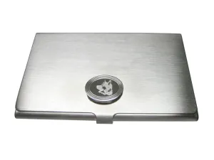 Silver Toned Etched Oval Side Facing Dog Head Business Card Holder