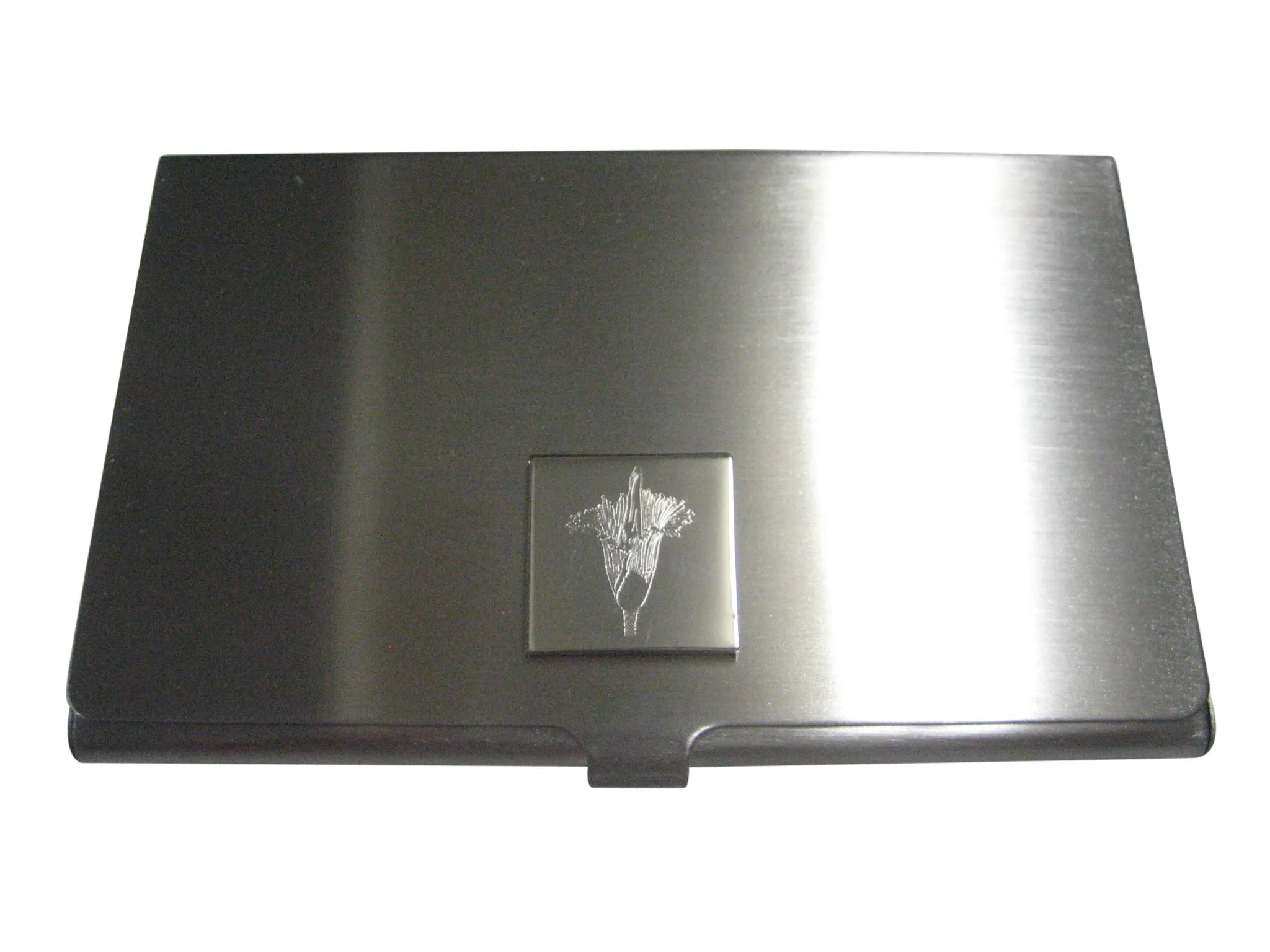 Silver Toned Etched Titan Arum Corpse Flower Carnivorous Plant Pendant Business Card Holder