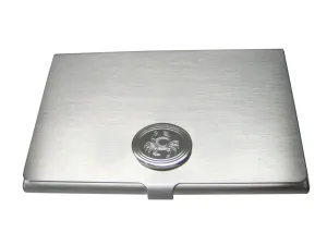 Silver Toned Oval Etched Crab Business Card Holder