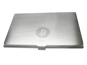 Silver Toned Small Etched Sleek Bitcoin Coin Cryptocurrency Blockchain Business Card Holder