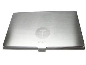 Silver Toned Small Etched Sleek Tether Coin Cryptocurrency Blockchain Business Card Holder