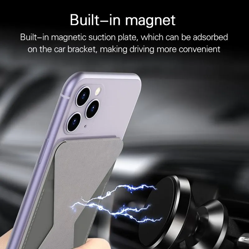 Sticky Invisible Mobile Phone Holder Cellphone Stand Foldable Smartphone Desk Mount Magnetic Ring Buckle red