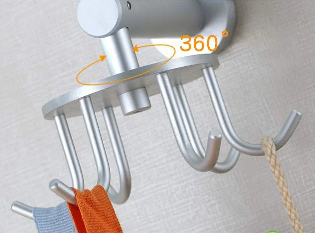 Sunsign Rotating Hook, 6 Hook Rotating Bracket| Wall Hook| for Belt Scarves/Ties/Handbags| Multi-Purpose Rotary Hook (Space Aluminum)
