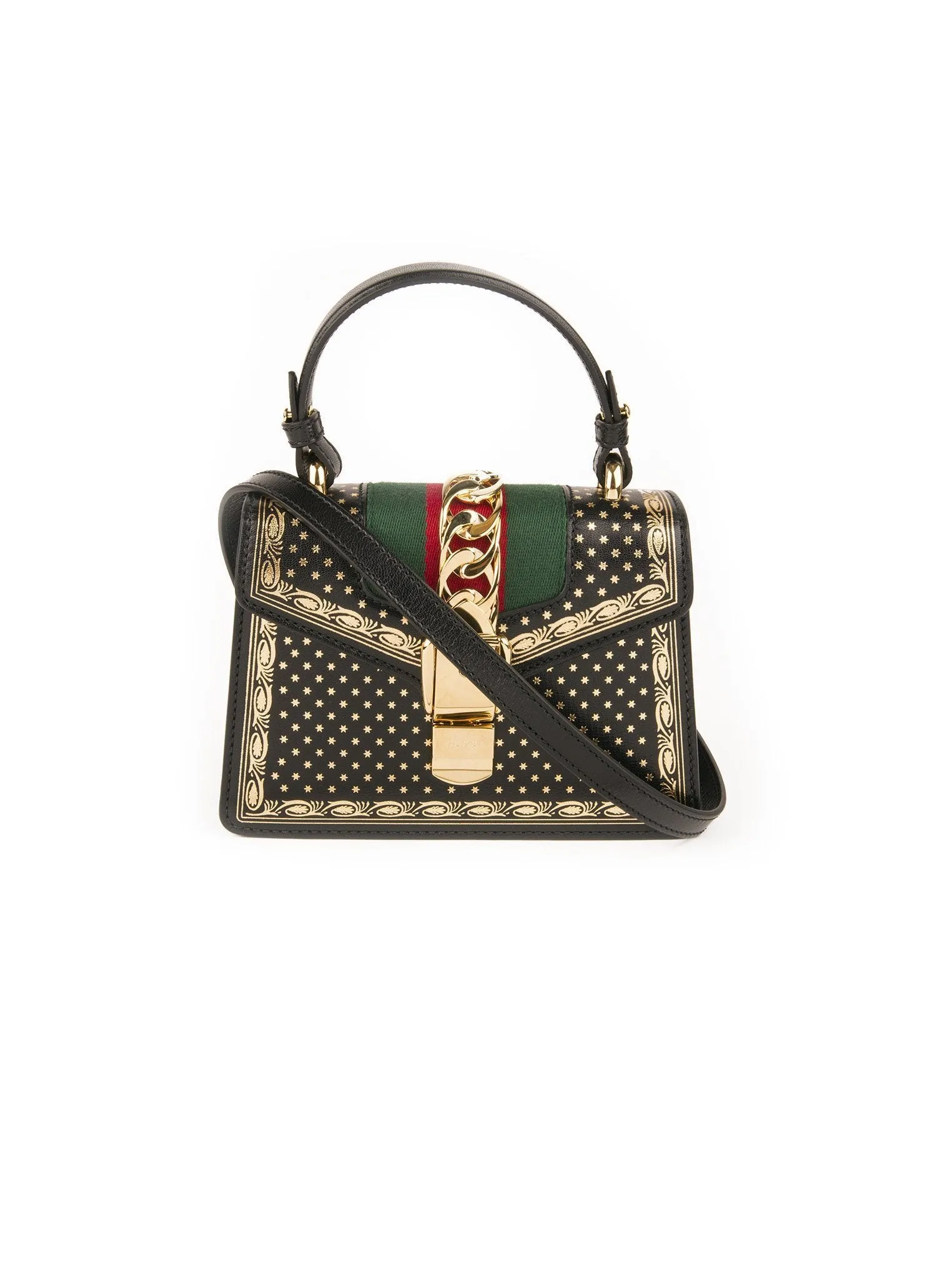 Sylvie Small Stars Leather Top-Handle Bag - Black / Gold