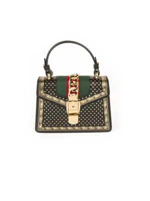 Sylvie Small Stars Leather Top-Handle Bag - Black / Gold