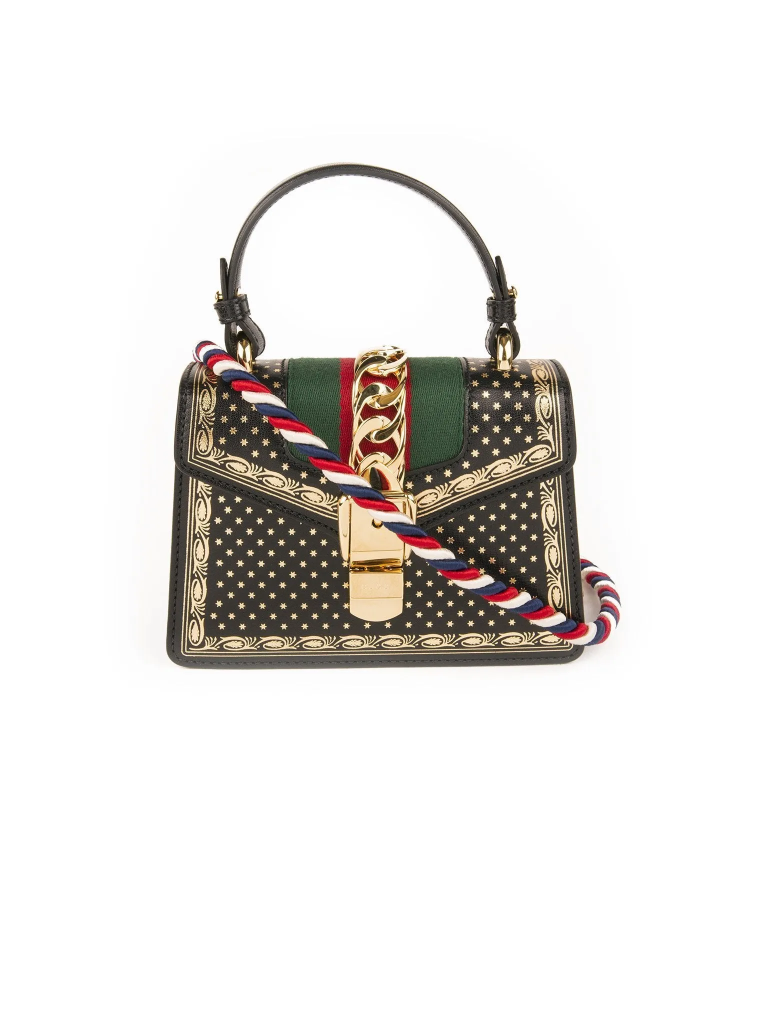 Sylvie Small Stars Leather Top-Handle Bag - Black / Gold