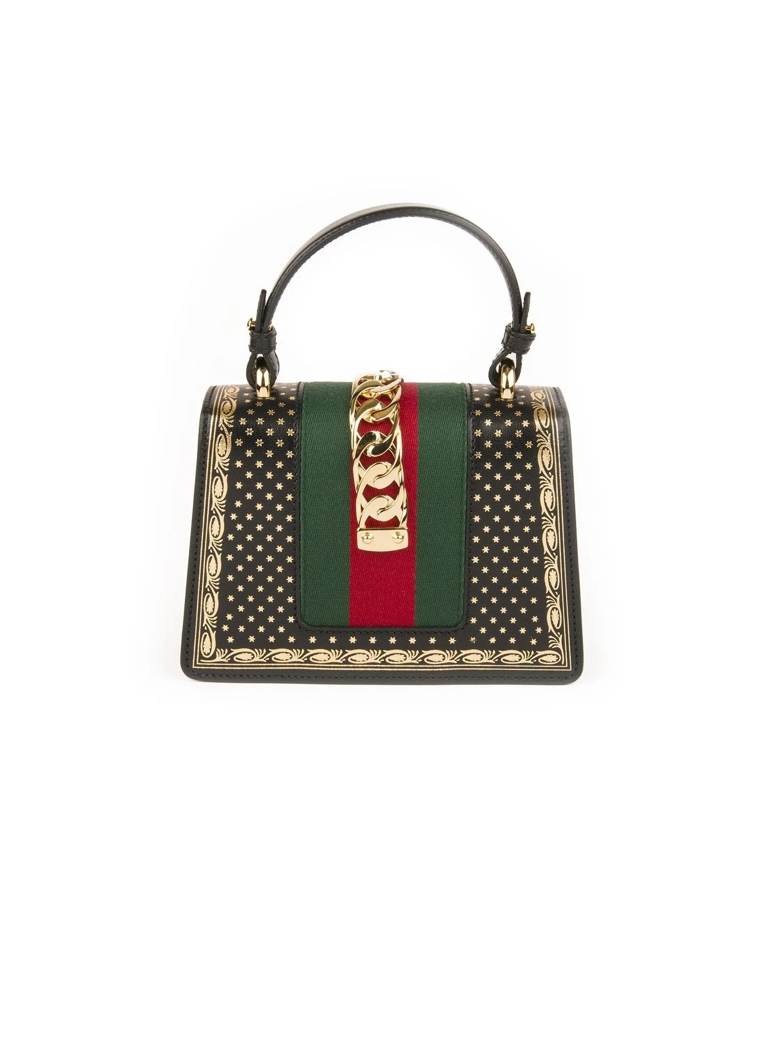 Sylvie Small Stars Leather Top-Handle Bag - Black / Gold