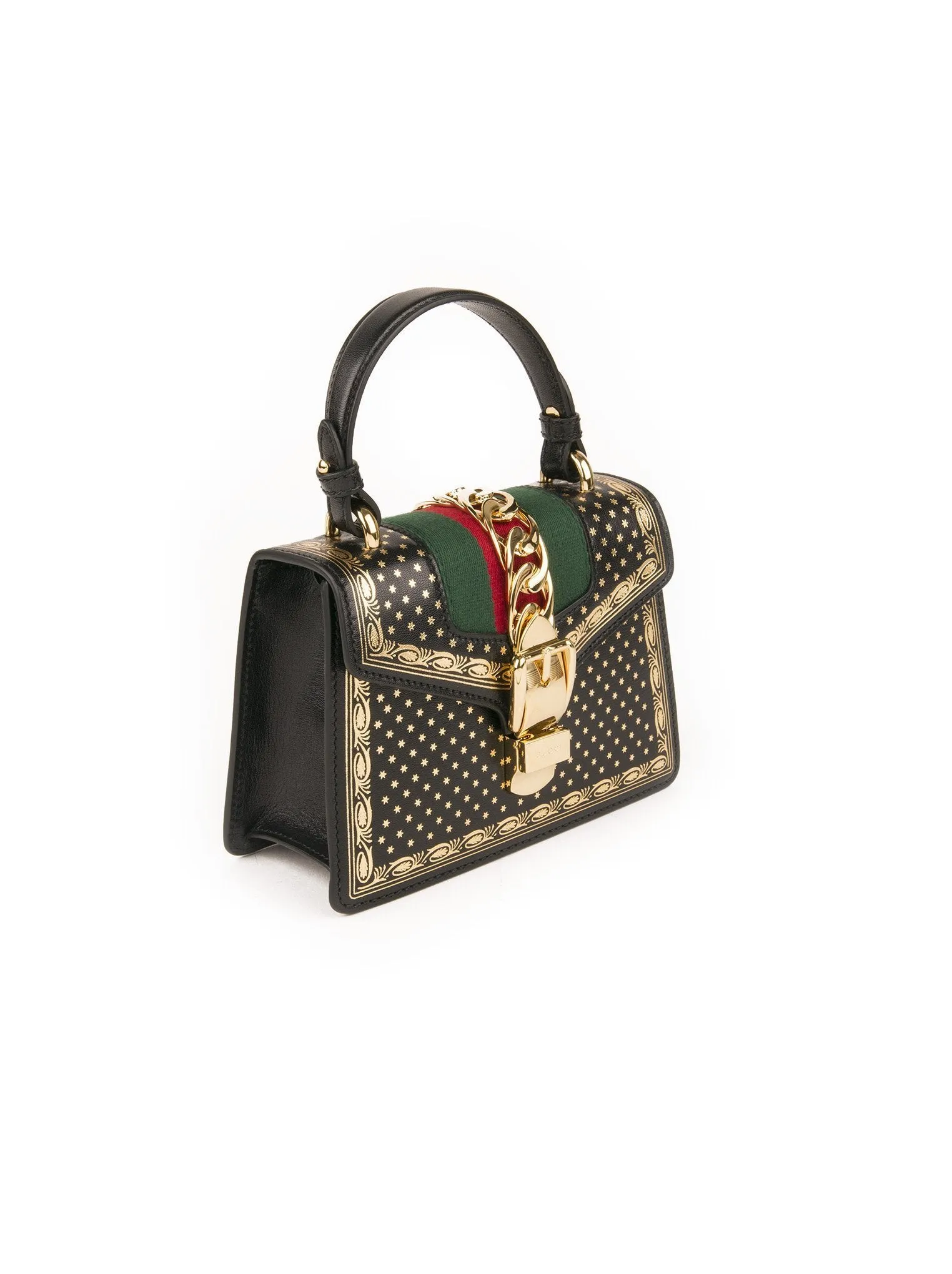 Sylvie Small Stars Leather Top-Handle Bag - Black / Gold