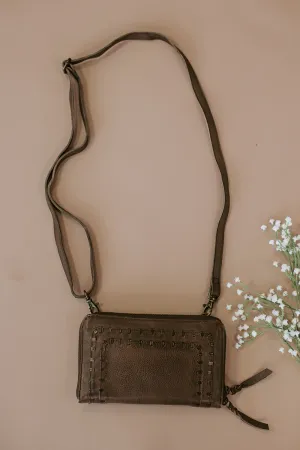Take The Stage Studded Clutch, Brown